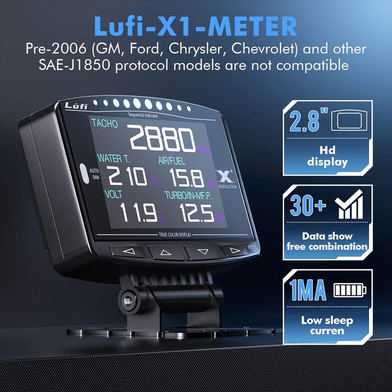 Lufi X1 Obd2 Gauge Display,Boost Gauge,Speedometer,Water Temperature Meter,Multi-ECU Data Combination Cluster,for Honda、Toyota、VW and Mazda (car Special) - Image 2